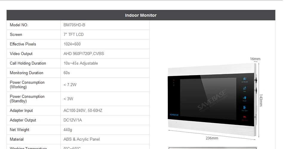 HOMSECUR 7 "видео и аудио Smart дверные звонки 1.3MP Электрический удар замок комплект входит (BC121HD-1S + BM705HD-B)