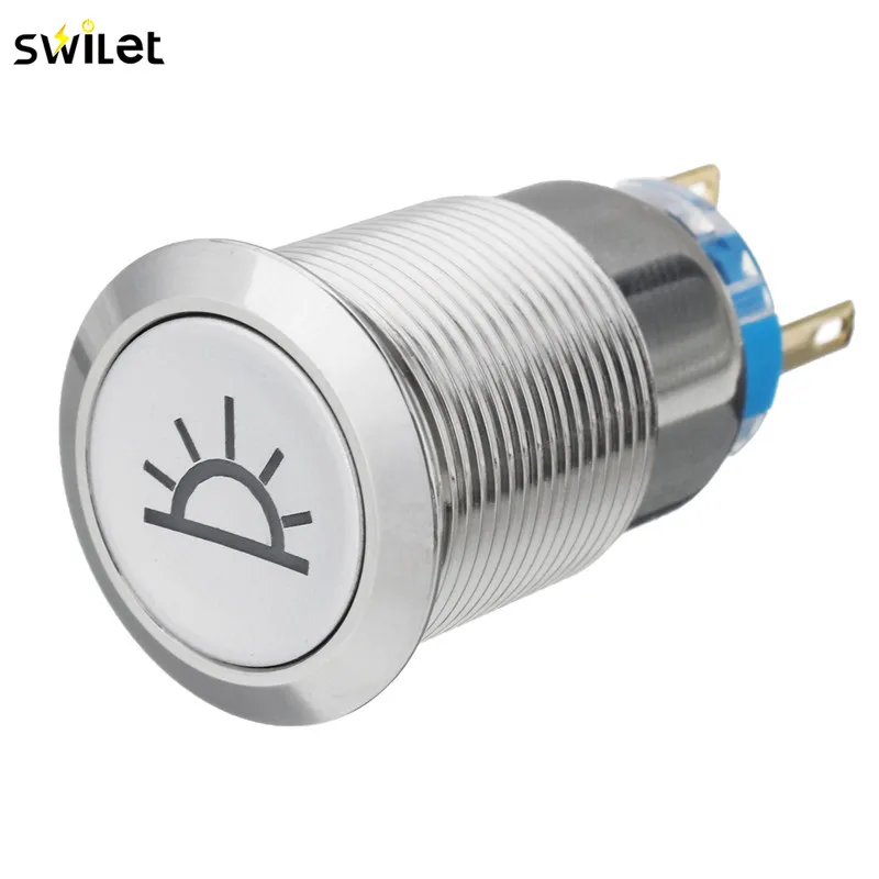 12V 19mm Car Push Latching Button Blue Dome Light LED Metal Switch