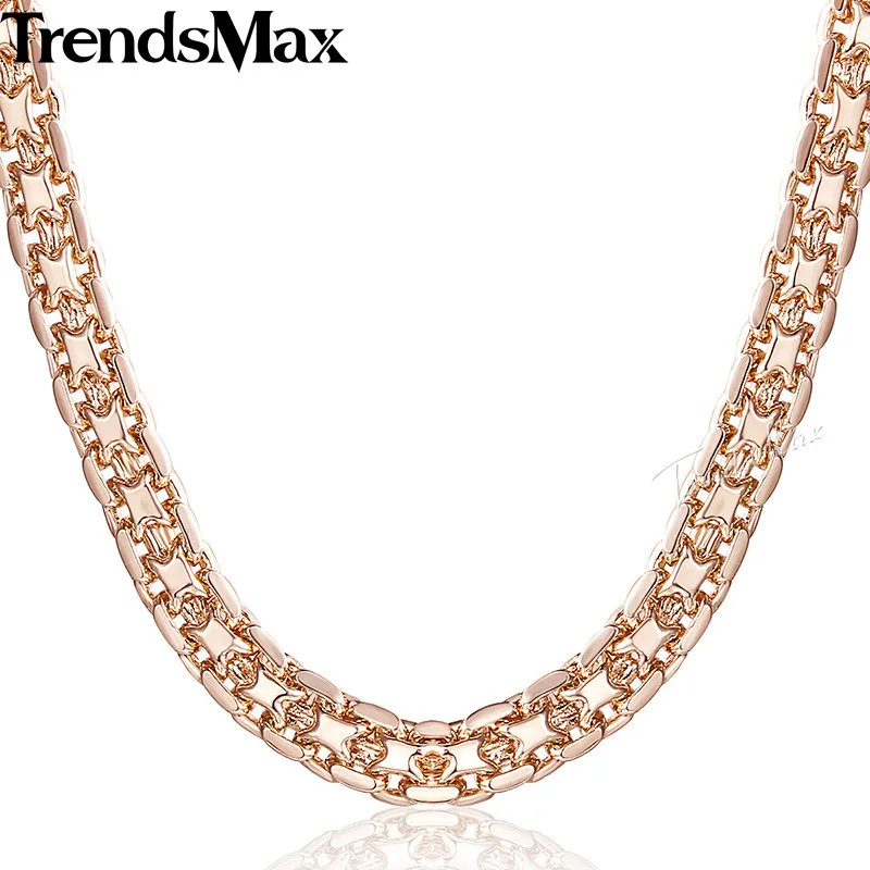 Trendsmax, 5 мм, ювелирный набор, ожерелье, браслет для женщин и мужчин, 585, розовое золото, плетение, Бисмарк, звено, модное ювелирное изделие,, подарок, KGS275