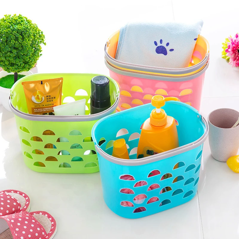 1677 Portable colored Hollow Kitchen Bathroom Bath hand basket with the