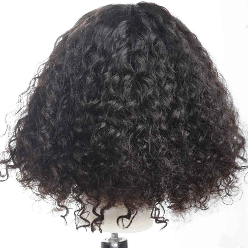 150% плотность короткие curl Синтетические волосы на кружеве натуральные волосы Искусственные парики перуанский Вьющиеся натуральные волосы