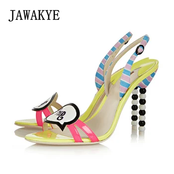 

JAWAKYE Colorful sweet girls high heels sandals women Peep Toe Slingback Gladiator beading Heeled Summer shoes Sandalias mujer