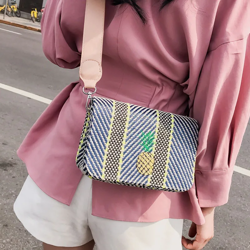 Summer New Women Handbag Fashion Female Rattan Straw Bags Lady Knit Pineapple Crossbody INS Popular Travel Messenger Bag SS3121 (4)