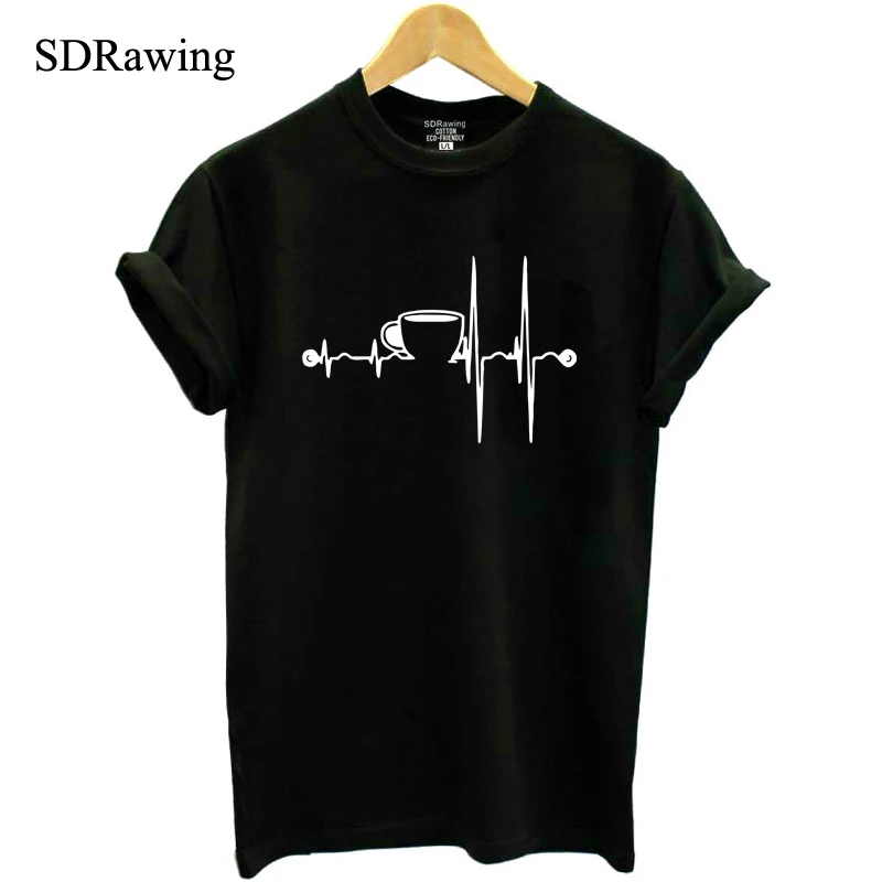 

Coffee Heartbeat Graphic Tees Women Tumblr Hipster Punk Harajuku T-shirt Summer Funny t shirts multiple colour Tee shirt 2018