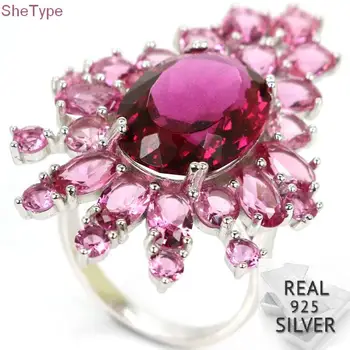 

SheType 8.4g Big Size Pink Tourmaline Woman's Party 925 Solid Sterling Silver Ring 38x26mm