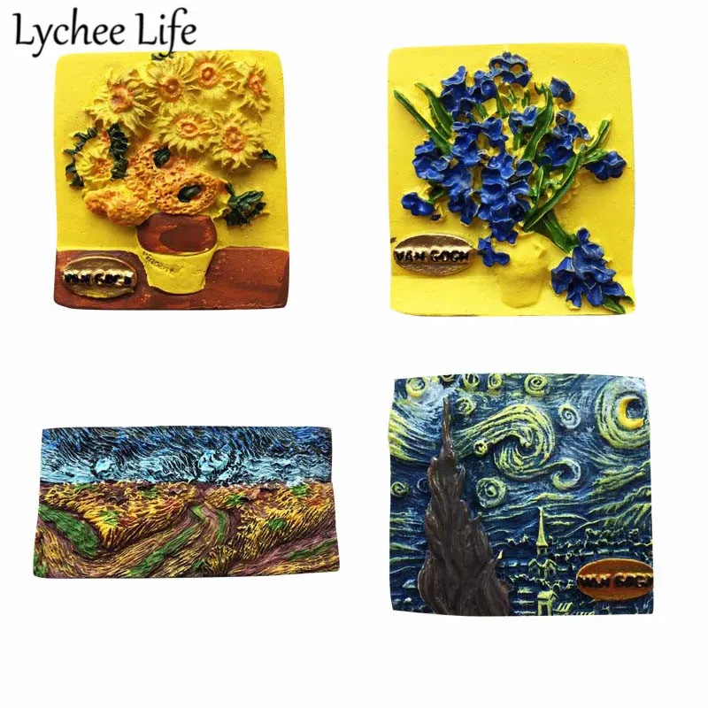 

Lychee Life Van Gogh Painting Fridge Magnet Famous Drawing Refrigerator Magnetic Sticker Modern Home Kitchen Decoration