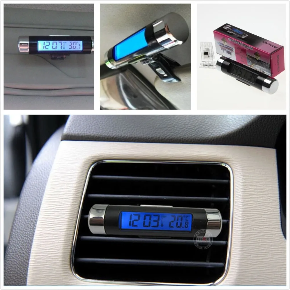 

Car SUV Vehicle Vent Clip Blue LED Backlight Digital Display Clock Thermometer