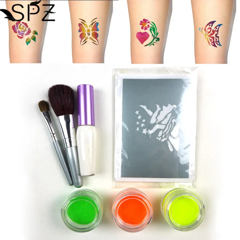 3 Colors Powder Temporary Diamond Shimmer Glitter Tattoo Kit For Body