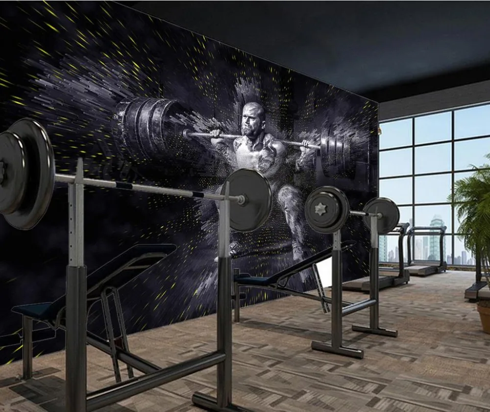 

Custom Mural Wallpaper For Bedroom Walls 3D Modern gym weight lifting muscles men's frock background wall paper Gym mural decor