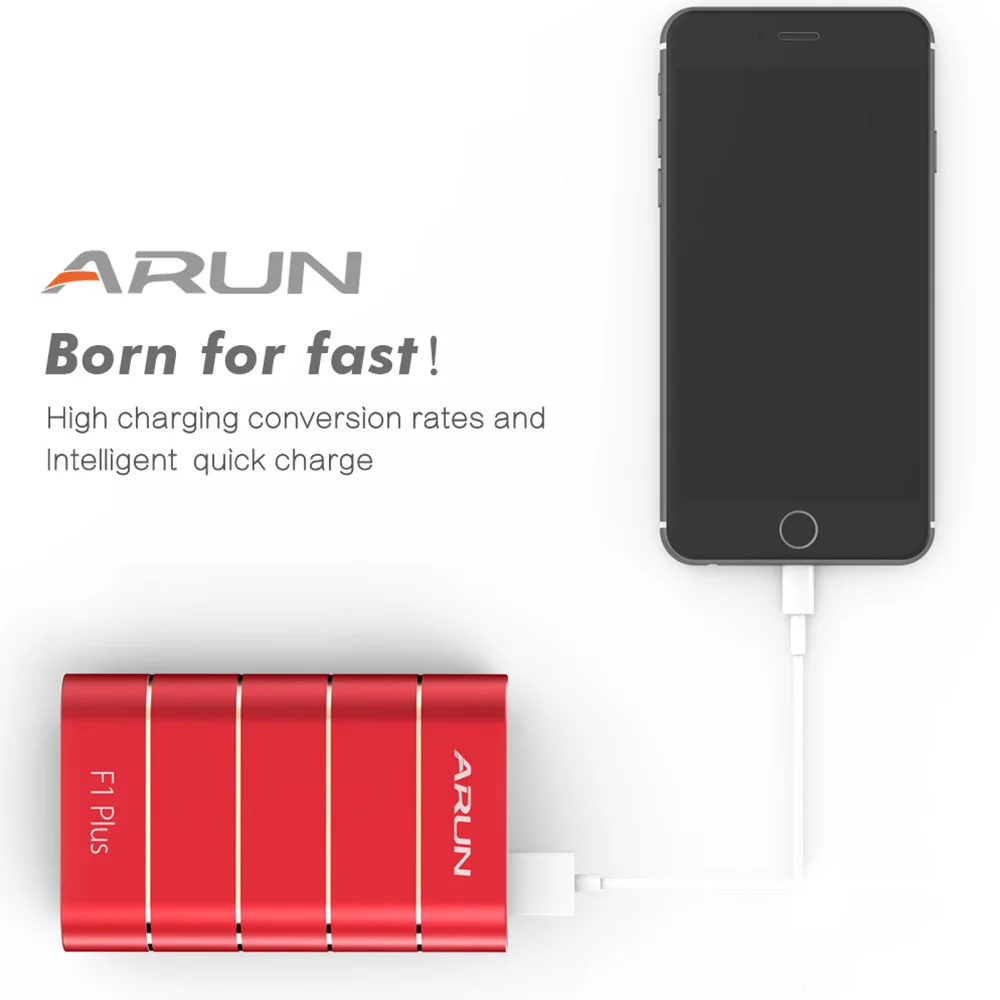 ARUN 10000 mAh power Bank QC3.0 интеллектуальная Внешняя батарея type c 2 USB Портативное мобильное