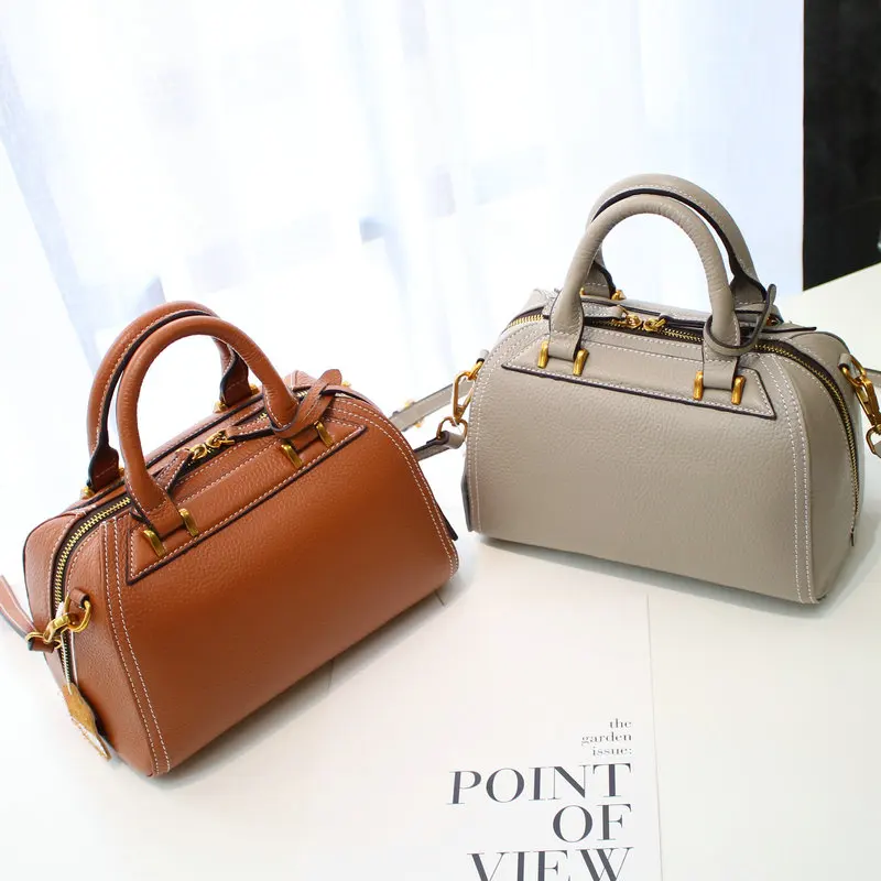 

Alina 85 2018 Genuine Leather Boston Bag Handbag For Women Embossed Shoulder Bag Casual Tote Large Capacity Pillow Bag