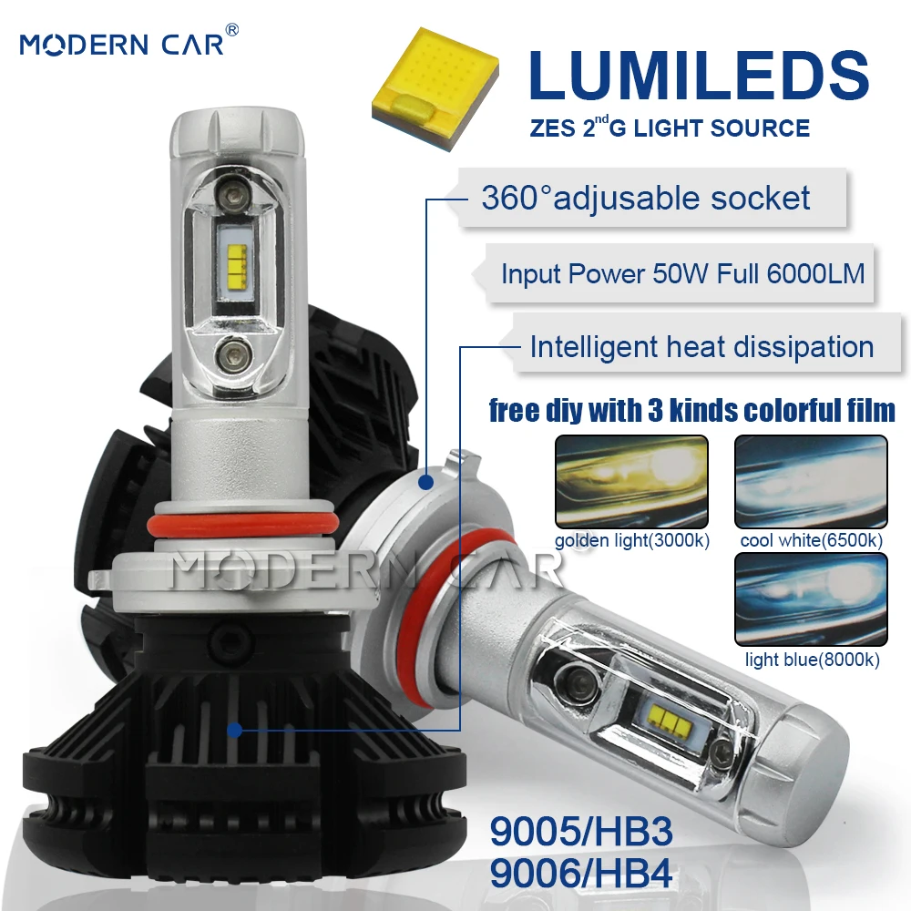 

Modern Car 9006 9005 Led Headlamp HB3 HB4 ZES Chip Car Auto Light Bulbs 3000K Amber 6000K White 8000K Cooling White Headlights