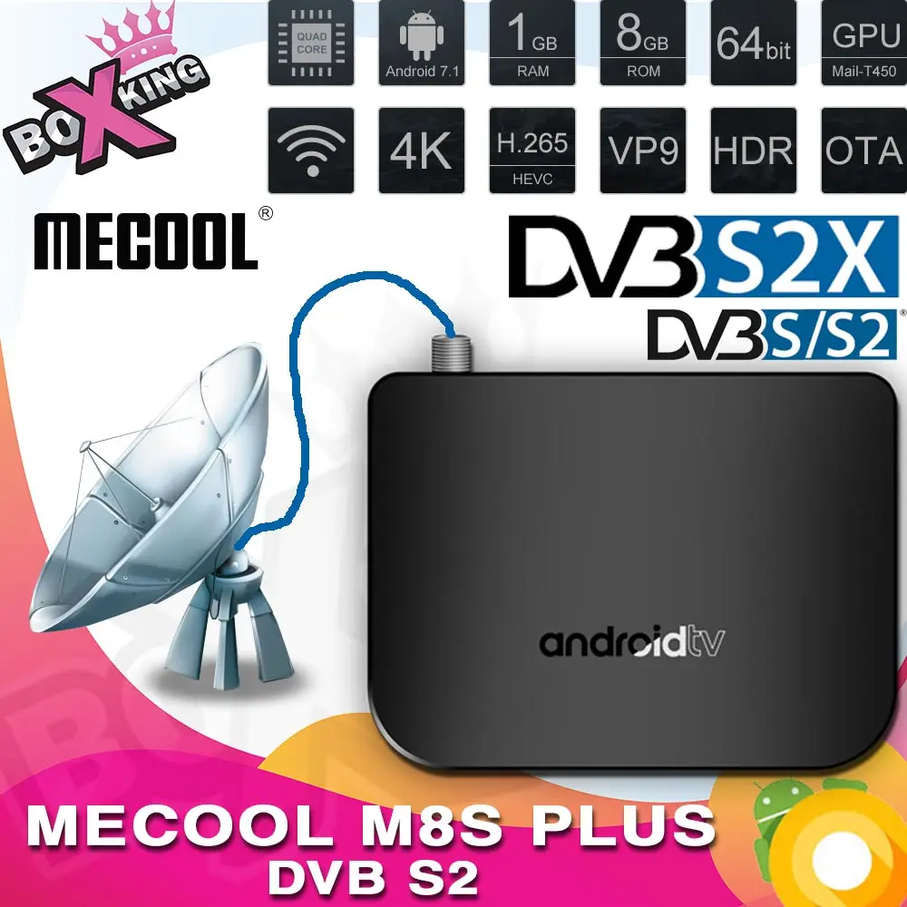 

M8S Plus DVB-S / S2 / S2X 1GB 8GB smart Android TV Box 4K wireless 30fps watch Youtube smart tv Google home for xiaomi mi box