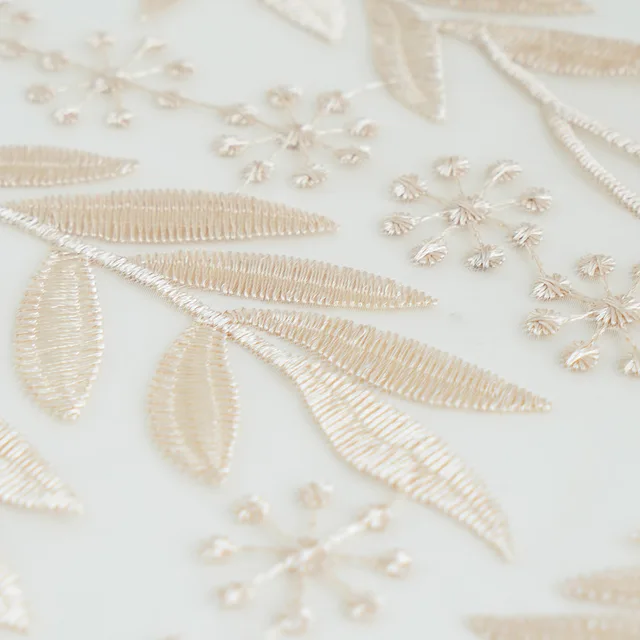 Free Shipping Gold Colours Modern Style Organza LEAVES Embroidered