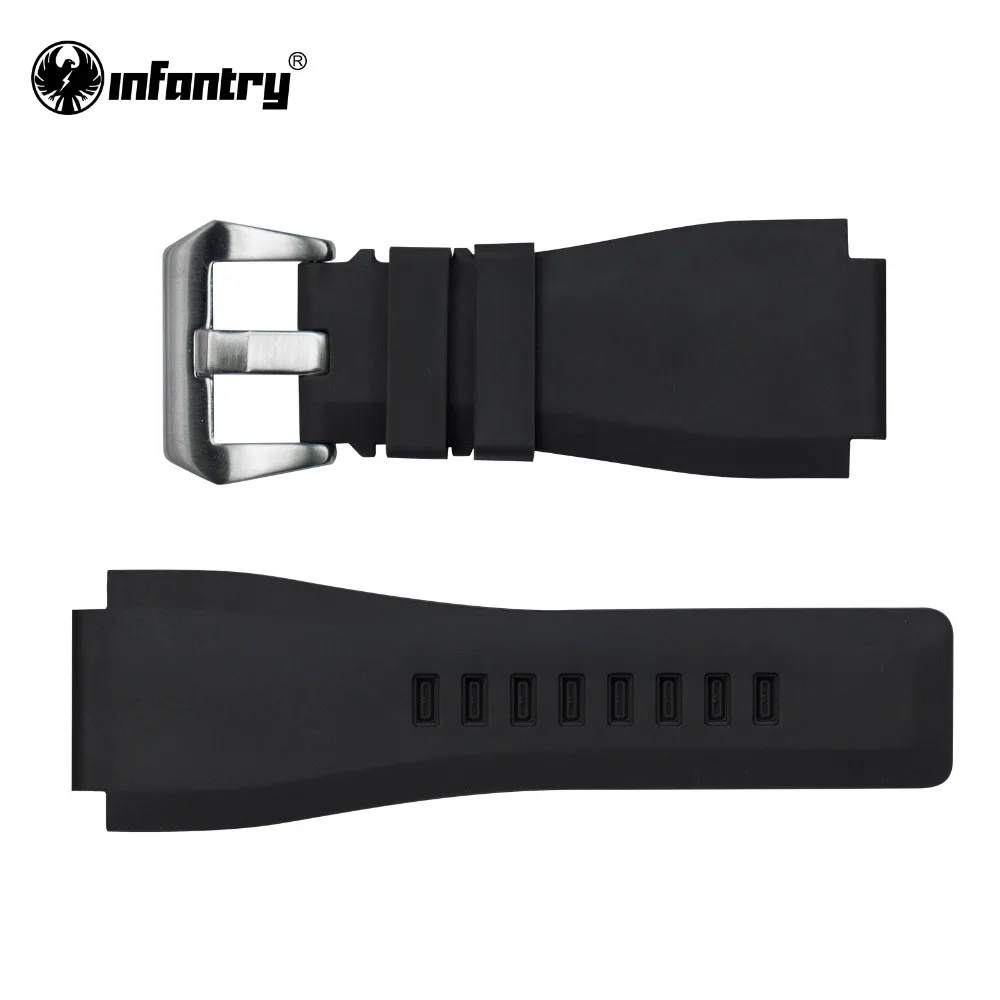 

INFANTRY 24mm Watch Band Black Silicone Rubber Watch Strap Belt Heavy Duty Watchband Military Diver Replacement