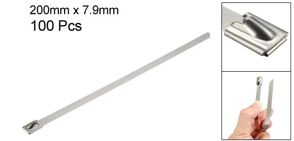 200mm x 7.9mm UXCELL 100 шт Нержавеющая сталь кабельные стяжки 4/8/10/12/16/20 дюймов многоцелевой Металл обмотка для выхлопной трубы к электричеству проводов - Цвет: 200mm x 7.9mm