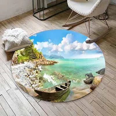 Pattern-4 Другие аквариумные синие дельфины море пляж 3d нескользящие микрофибры круглые ковры для гостиной кухни спальни ванной комнаты - Цвет: Pattern-4