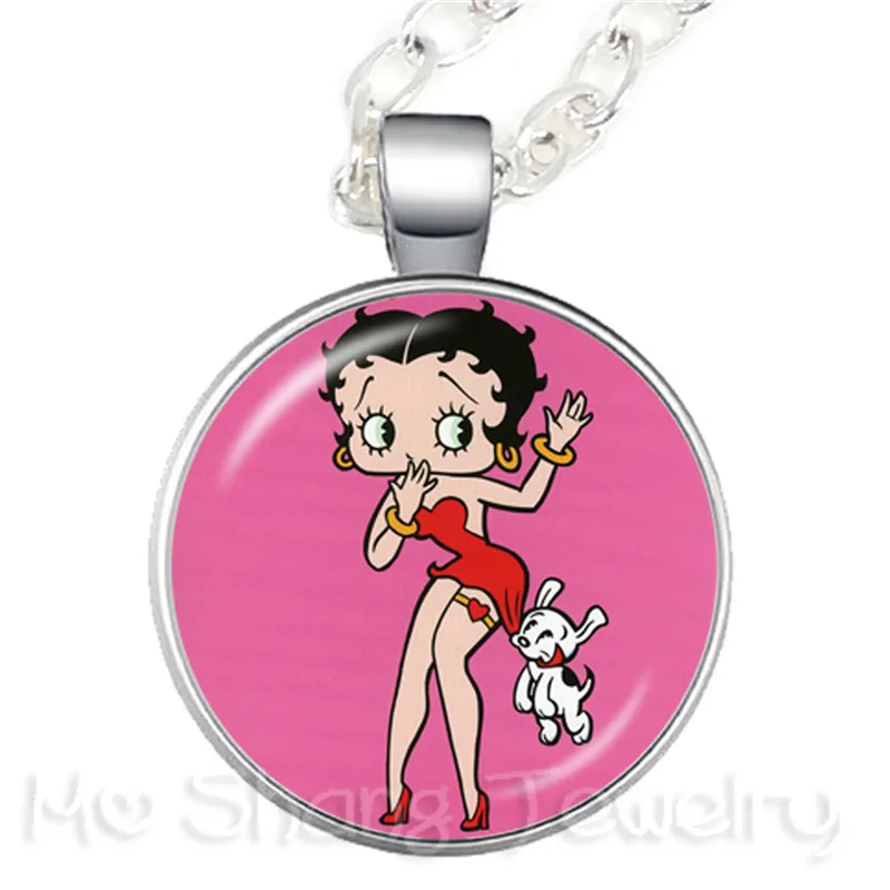 Новинка, классическое модное ожерелье Betty Boop, подвеска, стеклянный купол, ручная работа, ювелирное изделие, цепочка на свитер, подарок для друзей