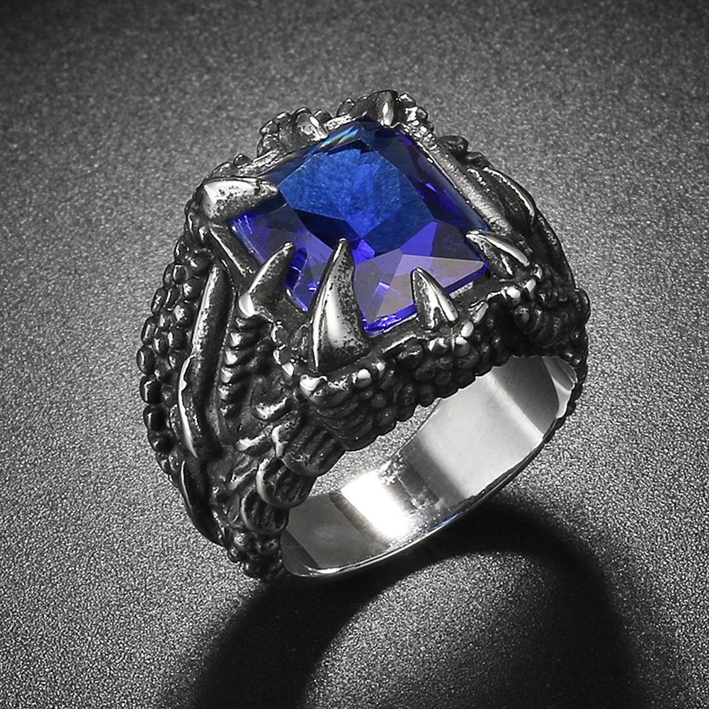 

Cool Stainless Steel Ring Claw Square Rhinestone Men's Halloween Gothic Ring