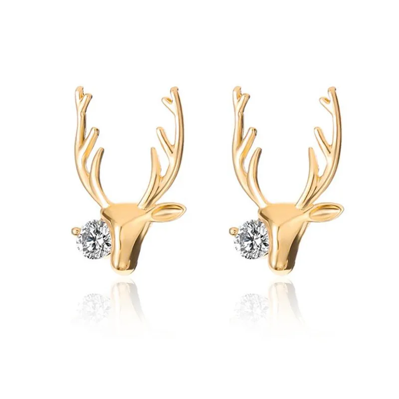 

DoreenBeads Fashion Gold / Silver Christmas Moose Elk Rhinestone Stud Earrings Jewelry Christmas Gift For Girls Women, 1Pair