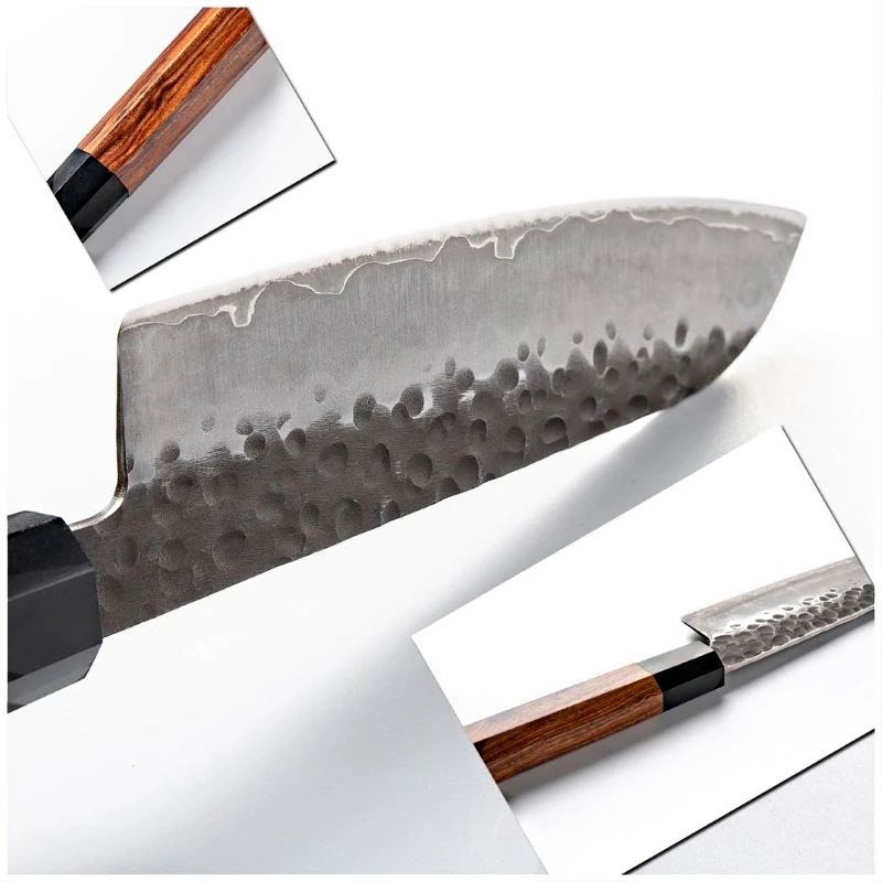  Santoku Knife Hand Forged Kitchen Knives 7 inch 3 layers Japanese AUS10 High Carbon Steel Chef's Co - 32985791040