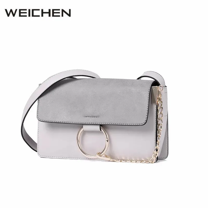 PU Suede Patchwork Women's Crossbody Bag Ring Chain Women Messenger Bag Small Female Handbag Ladies Shoulder Cross body Bag shoulder bag harajuku cat chain cross body bag soft bag miaomiao women s handbag animal head bag