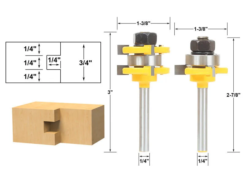 2 бит Язык и паз фреза Набор-1/4 "хвостовик-шейкер долото для обработки древесины инструмент-RCT 15212