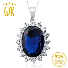 GemStoneKing 13 00 Ct Oval Blue Sapphire 925 Sterling Silver Women s Pendant Necklace