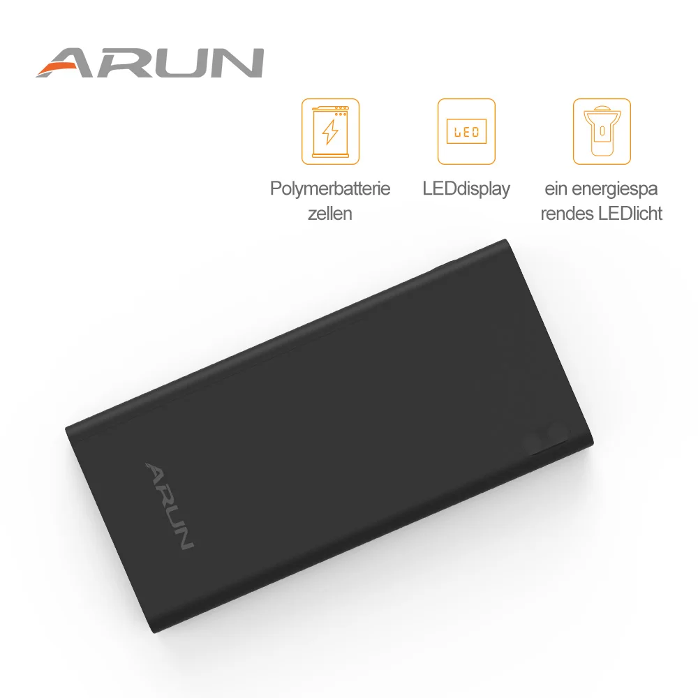 ARUN 12000 мАч Внешний аккумулятор внешний 2 USB светодиодный освещение mi ni портативное