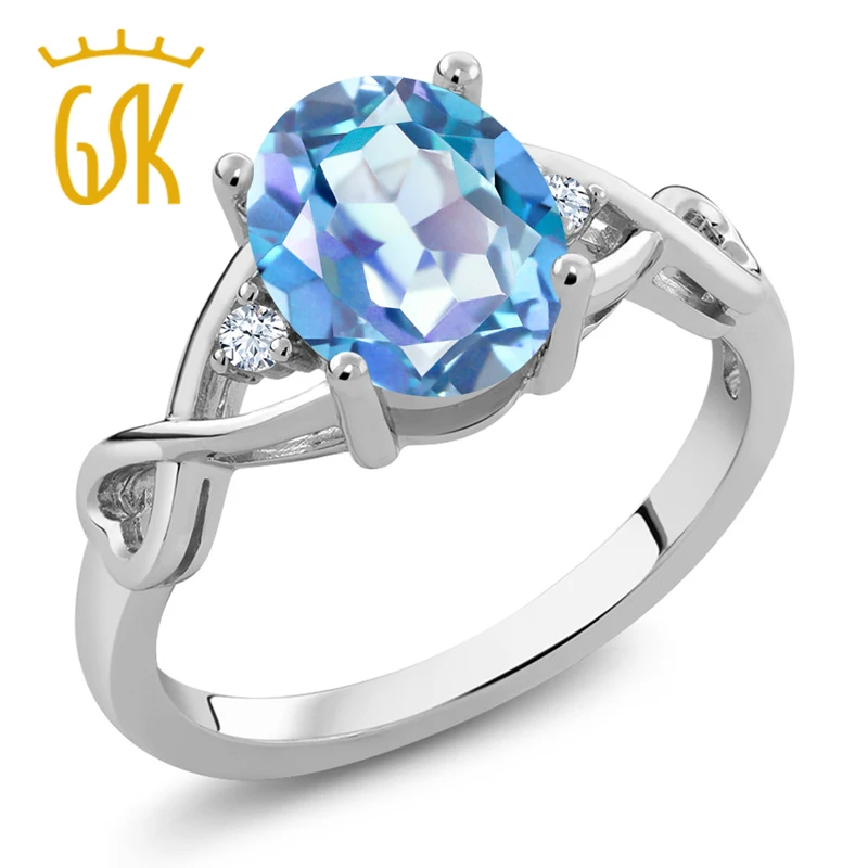 GemStoneKing 1 85 Ct Oval Millennium Blue Mystic Quartz White Topaz 925 Sterling Silver Three Stone