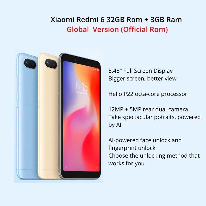 Dreami Global Version Redmi 6 3gb Ram 32 Gb Rom Ai Powered Face Unlock Official Rom Sealed Box Cellphones Aliexpress