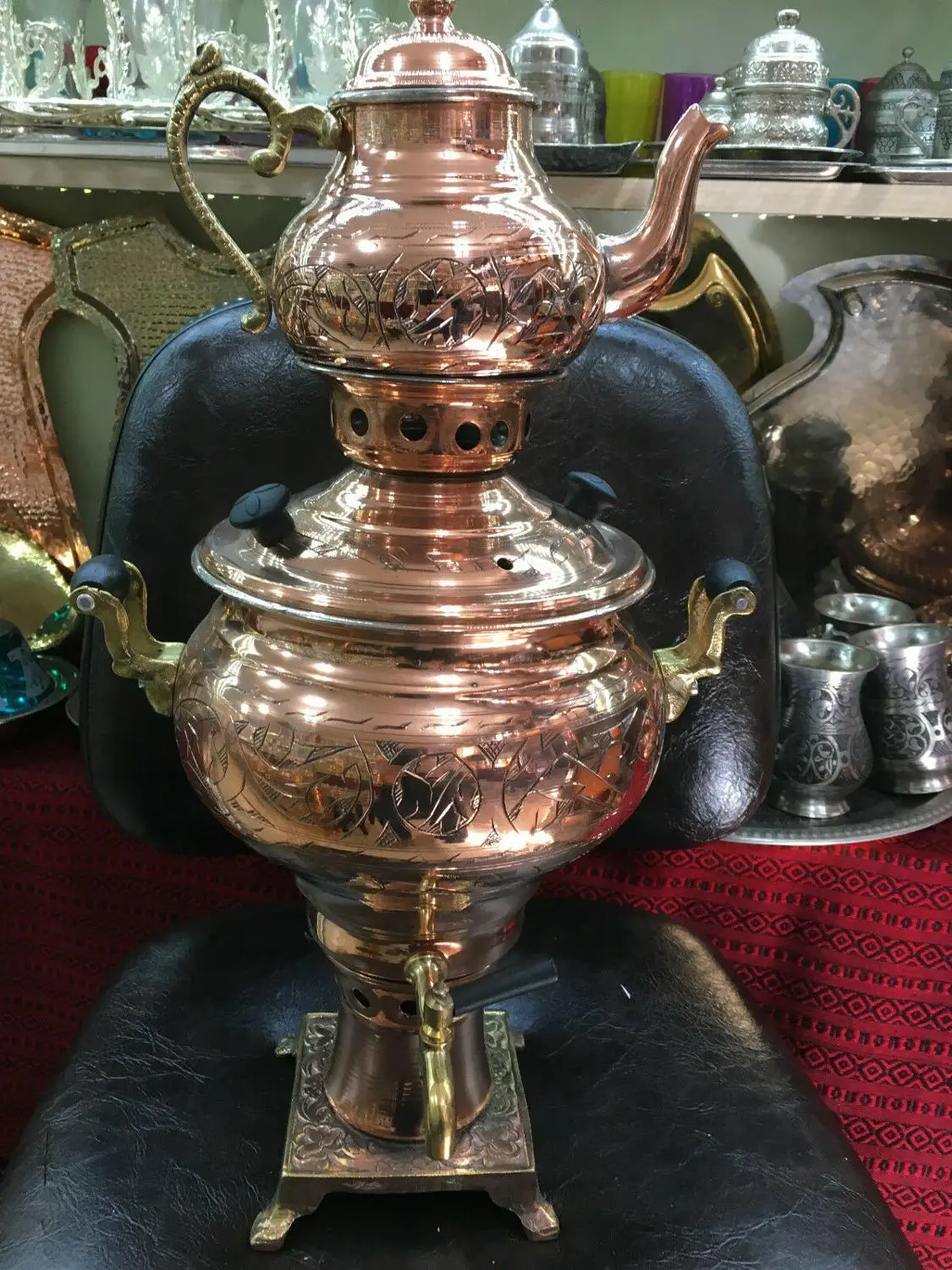 

Vintage Turkish Handmade Handcrafted Copper Electric Samovar Semaver Teapot Set