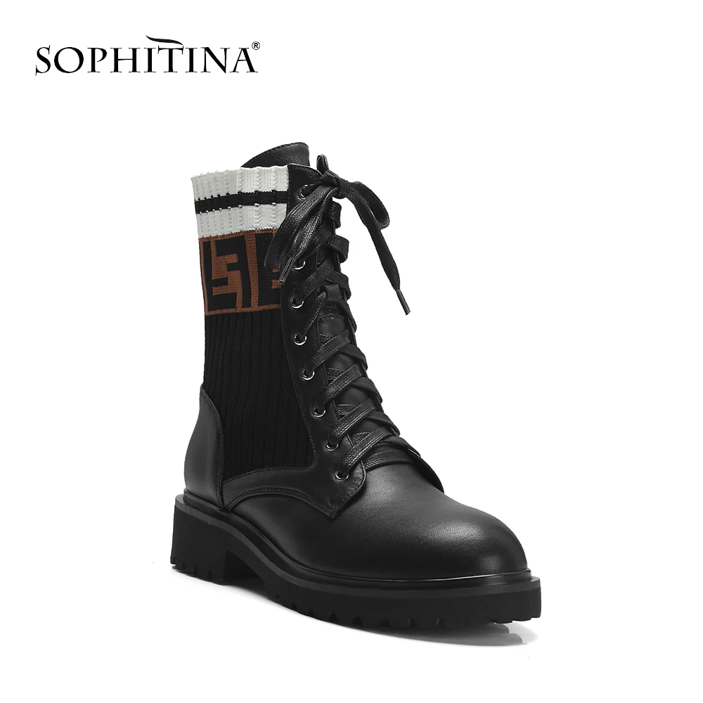 

SOPHITINA Hot Sale Woman Ankle Boot Retro Round Toe Soft Comfortable Thick Heel Mid-calf Winter Shoes Cool Fashion Warm Boot M65