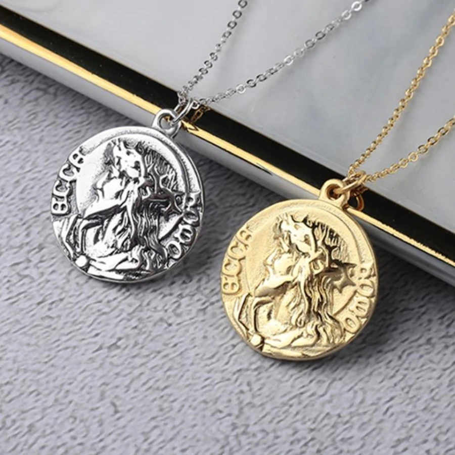 

Vintage 925 Sterling Silver Coin Pendants Necklaces Rope Chain Gold Jesus Medal Pendant Religious Necklace for Women Men