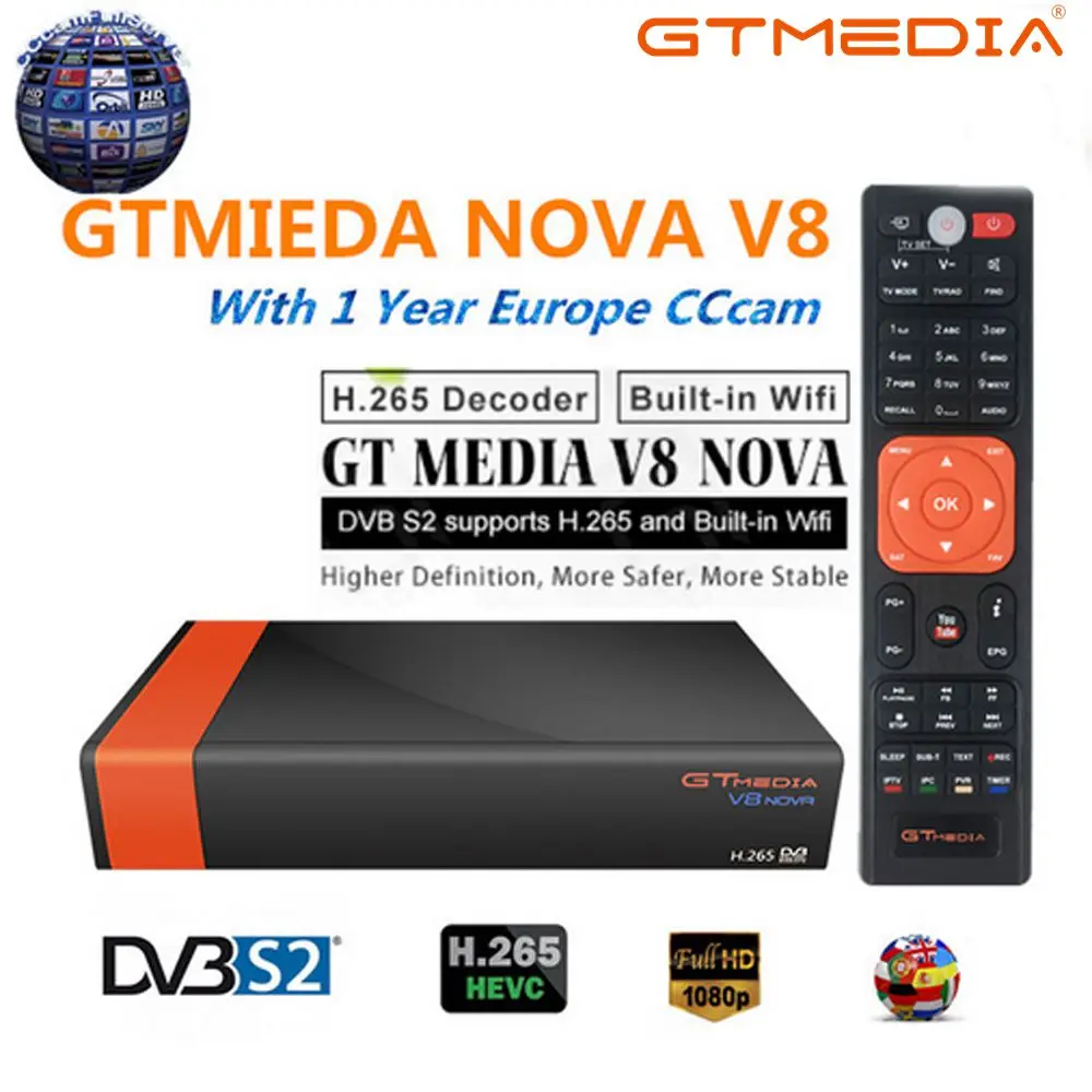 

GTMedia V8 Nova DVB-S2 Freesat Satellite Receiver H.265 built-in WIFI+1Year Europe ES CCcam Best HD 1080 TV Box Upgrade V8 Super