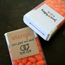 Заказ 120 этикетки оранжевый вы рад Свадебные спасибо пользу этикетки Tic Tac box наклейки день рождения подарок душа ребенка пользу посылка