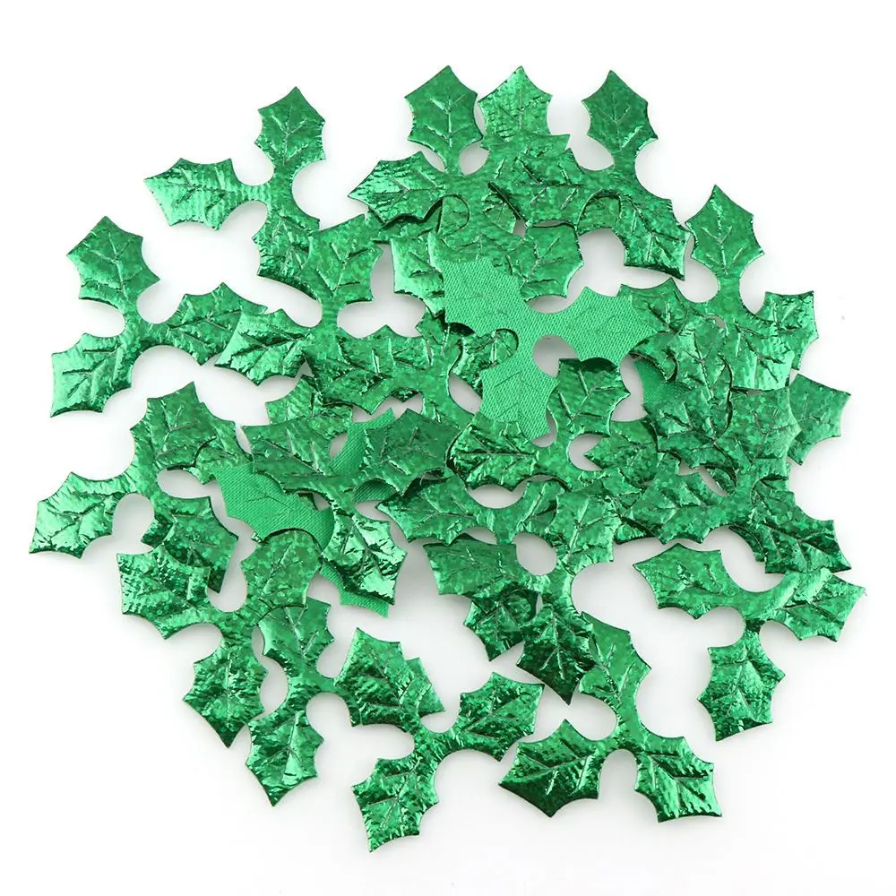 

100pcs Laser Green Holly leaves Laser Cloth Appliques DIY Sewing Christmas Decoration, Scrapbook, Decorative DIY Craft Supply