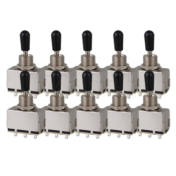 

Yibuy 10 pcsChrome 3 Way Black Tip Toggle Switch for Electric Guitar