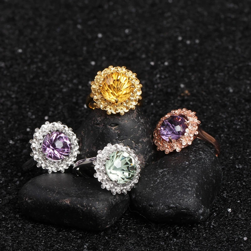 

925 ring natural gemstone rings hot sale new fashion hyperbole party silver yellow purple light green crystal ring