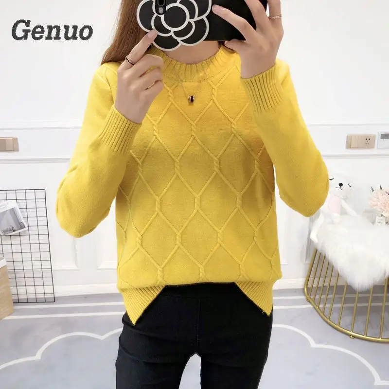 Genuo New Autumn Winter Women Fashion Knitted Pullover Sweaters Ladies Casual Crochet Sweater Female Tops High Quality