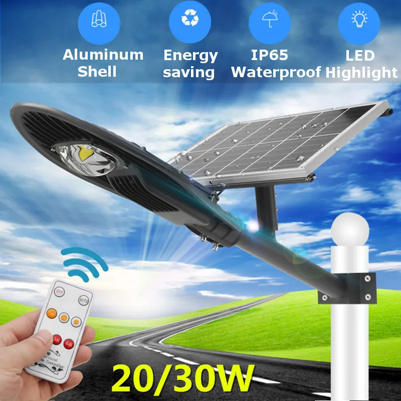

Mising 20/30W Waterproof Solar Street Light LED Solar Radar Sensor Road Lamp With Lamp Arm AC110-220V LED Industrial Light