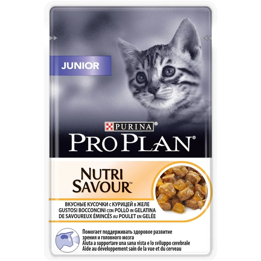 Влажный корм Pro Plan Nutri Savour для котят в возрасте от 6 недель до 1 года с курицей в желе, Пауч, 24х85 г