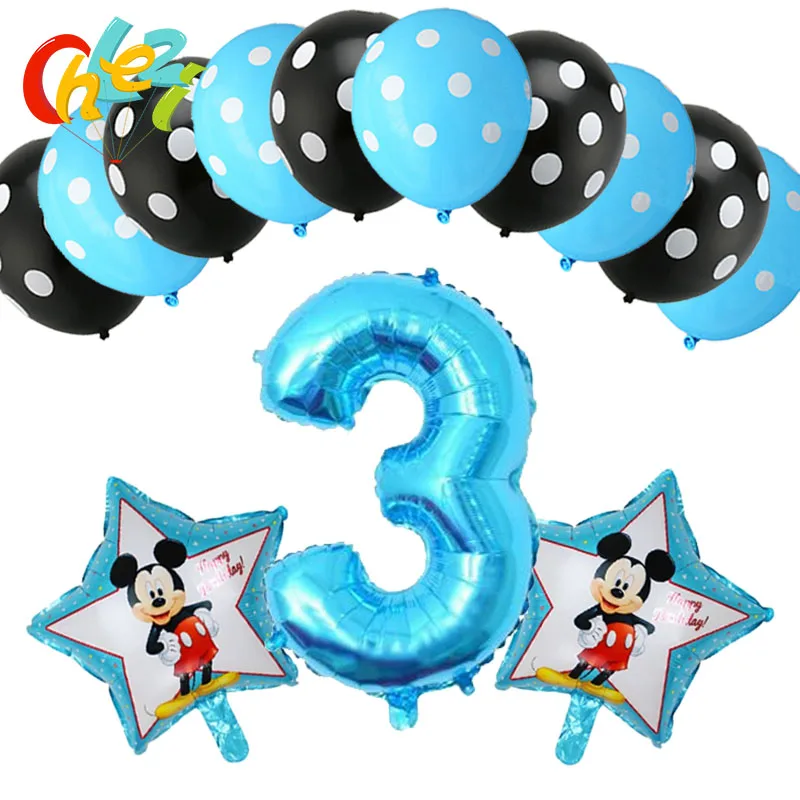 13 шт. для маленьких мальчиков с номером 1, 2, 3 года, с Микки, на день рождения, синие, черные декоративные воздушные шары в горошек, латексные гелиевые шары, детские игрушки, детский душ - Цвет: 25