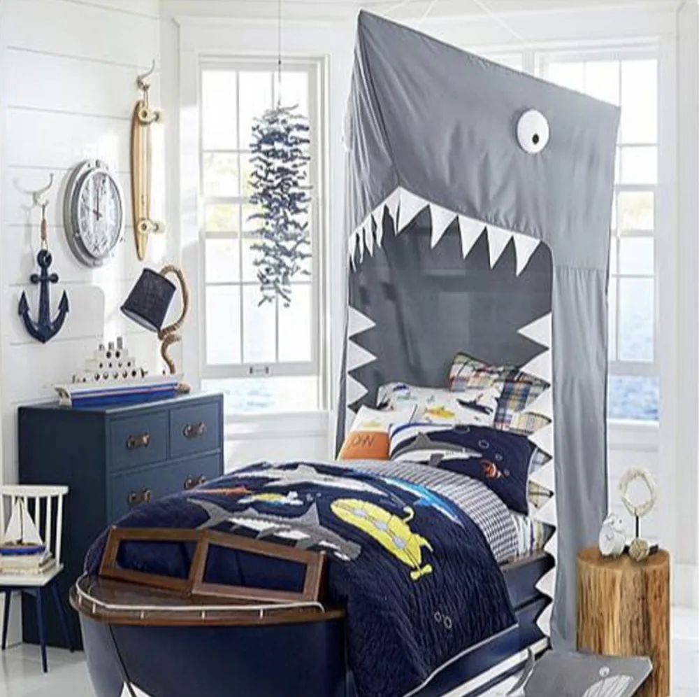 BIG SHARK Canopy Washed Cotton Cloth Round Dome Hanging Bed Canopy Curtains For Twin Queen Full Size Bed Kids Reading Play Tents