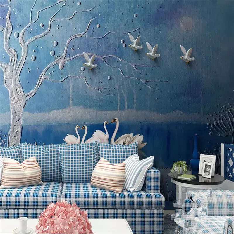 European three-dimensional swan lake wall professional production mural factory wholesale wallpaper mural poster photo wall European three-dimensional swan lake wall professional production mural factory wholesale wallpaper mural poster photo wall