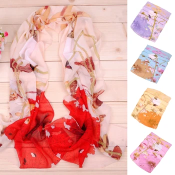

Smooth Birds Flower Autumn Women Scarves Long Cover Faux Silk Scarf