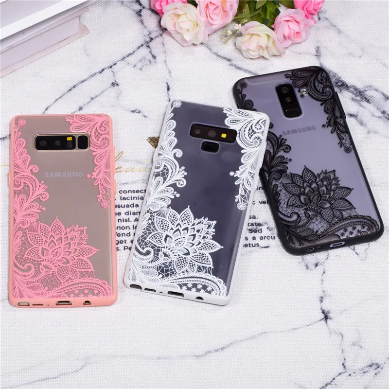 

Lace Floral Phone Case on for Samsung Galaxy S9 S8 Plus S7 S6 Edge Case Slim Clear Soft TPU+PC Hard Cover for Samsung S 9 Note 8