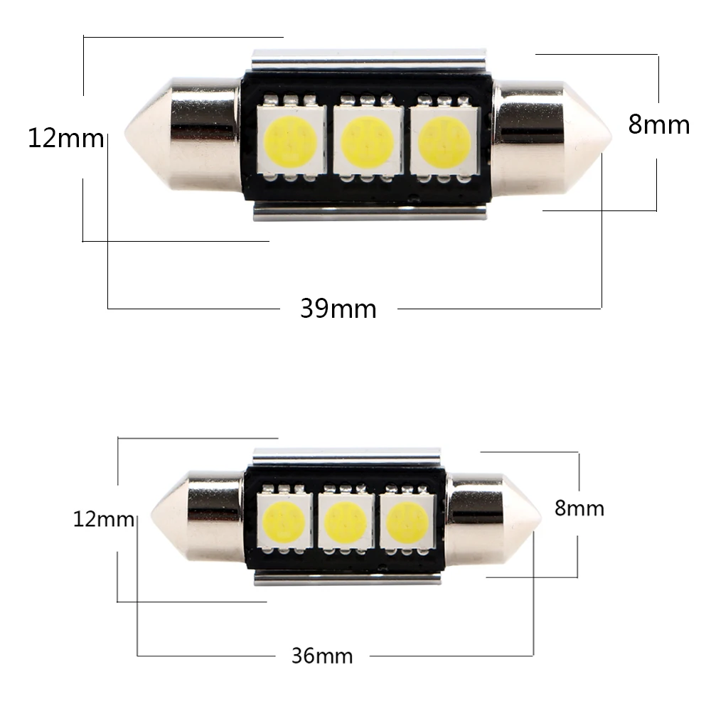 50 шт. 36 мм CANBUS без ошибок 3 светодиодный 5050 SMD номерной знак Купол гирлянда; осветительная лампа номерного знака Лампы для двери автомобиля