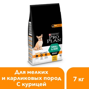 

Pro Plan dry food for adult dogs of small and dwarf breeds with OPTIBALANCE complex with chicken and rice, 7 kg.