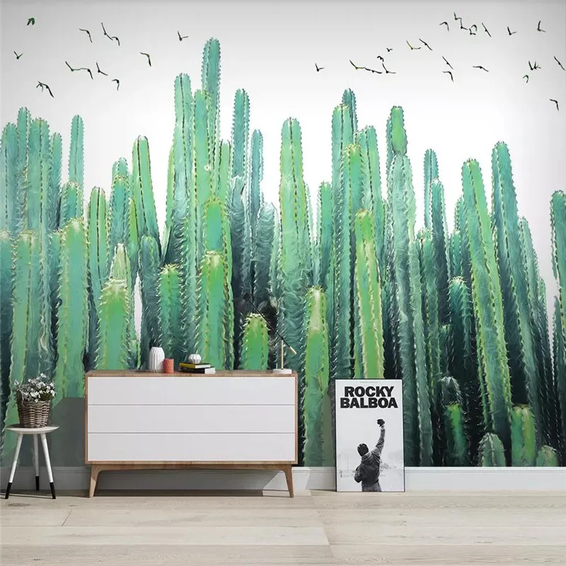 

Hand painted cactus tropical plants TV background professional production murals wholesale wallpaper mural poster photo wall